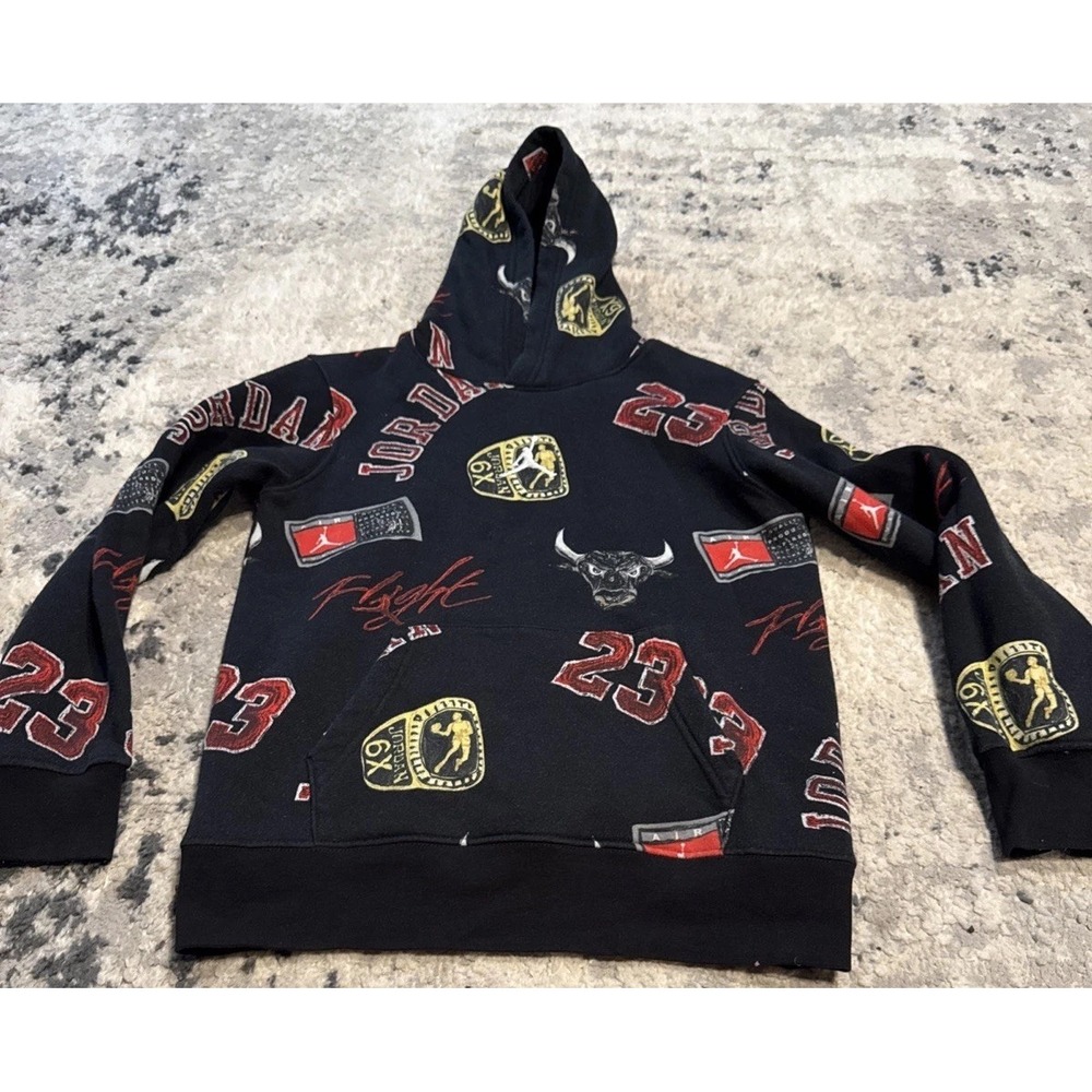 Jordan Hoodie Pullover Boys Sz Medium 10-12 Yrs Black Chicago Bulls Flight